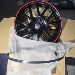 Set of 4 -Touren Black/Red Ring 18x8