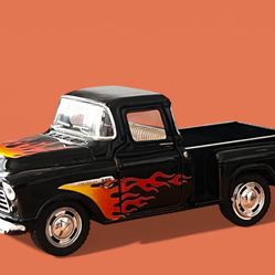 1955 Chevy Stepside Pickup Truck w Flames 5in Pull Back Die Cast Model