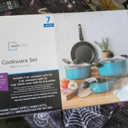 Mainstays 7 Piece Non-Stick Cookware Set Aluminum Teal