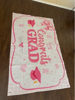 Pink Bow Congrats Grad Banner
