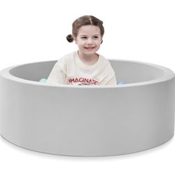 Foam Ball Pit 35.4” x 11.8” – Soft Round Play Pool for Toddlers and Kids, Indoor/Outdoor Use, Grey (Balls Not Included)