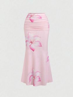 Pink floral skirt
