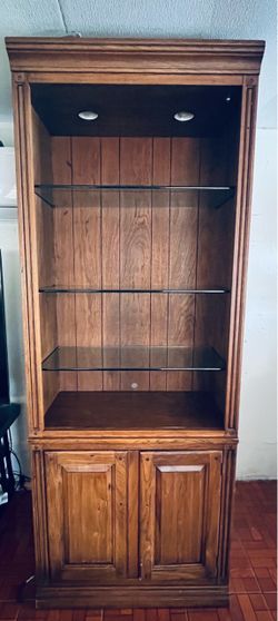 Wood Display Cabinet with Glass Shelves
