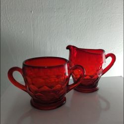 50's FENTON GLASS CREAMER PITCHER & SUGAR BOWL SET 