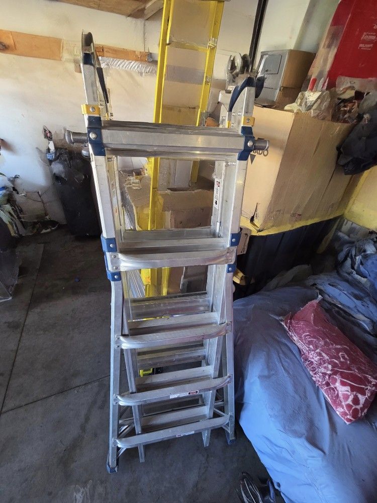 22 ft. Reach Aluminum 5 in 1 Multi Position Pro Ladder with Built in Leveling 375 lbs. Load Capacity Type IAA Duty