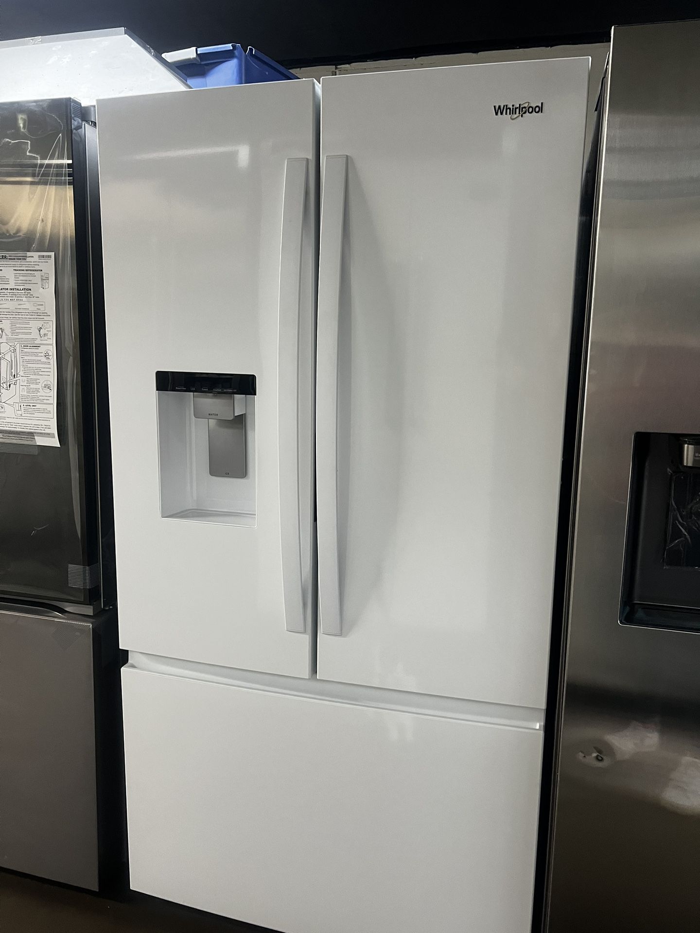 Whirlpool Floor Model Gloss White French Style Refrigerator