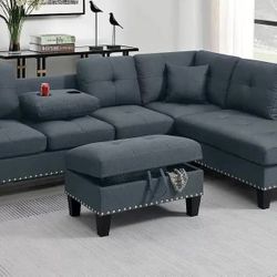 BRAND NEW 3PCS SECTIONAL SOFA SET WITH OTTOMAN AND ACCENT PILLOWS INCLUDED $389
