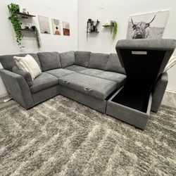 Gray Sectional Couch Pull Out Bed - Free Delivery 