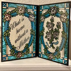 Vintage Stained Glass Decorative Frame Rose Design What Is Home Without A Mother