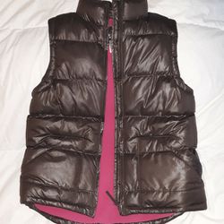 Girls Brown Puffer Vest (Size Large)