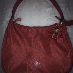 ☆ Y2K COACH F73185 - ZIP SHOULDER BAG IN SIGNATURE NYLON - RED/SILVER 