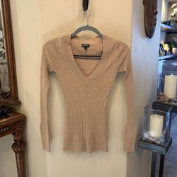 Express Women Beige Cable-Knit V-Neck Sweater Size Small