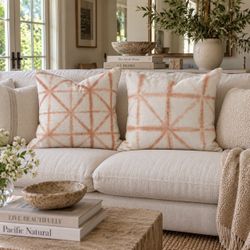 NWT Serena & Lily Shibori Pillow Covers – Pink Sand – 22” x 22” – 2 available