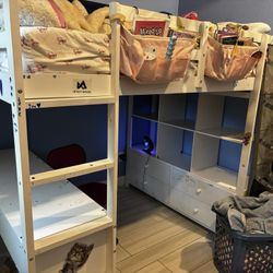 FULL size loft bed with desk cube shelving and drawers