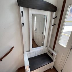 RailRoad Tie Entryway Coat hanger,Mirror, And Storage