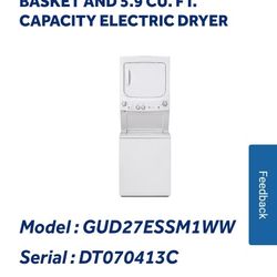 GE Washer /Dryer Upright  Combo 