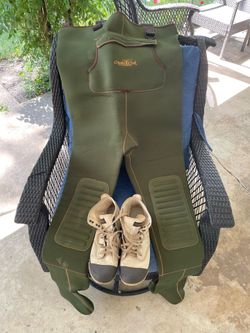 Large neoprene waders with size 10 boots