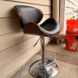 Marana 33 Inch Wide Mid Century Modern Bentwood Adjustable Swivel Bar Stool in Black Vegan Faux Leather