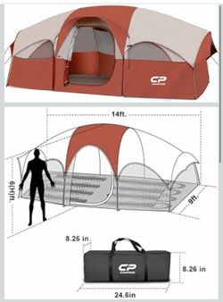 8 Person Camping Tents, Weather Resistant Family Tent, 5 Large Mesh Windows, Double Layer, Divided Curtain for Separated Room, Portable with Carry Bag
