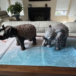 2 Carved Resin Elephant Figurines