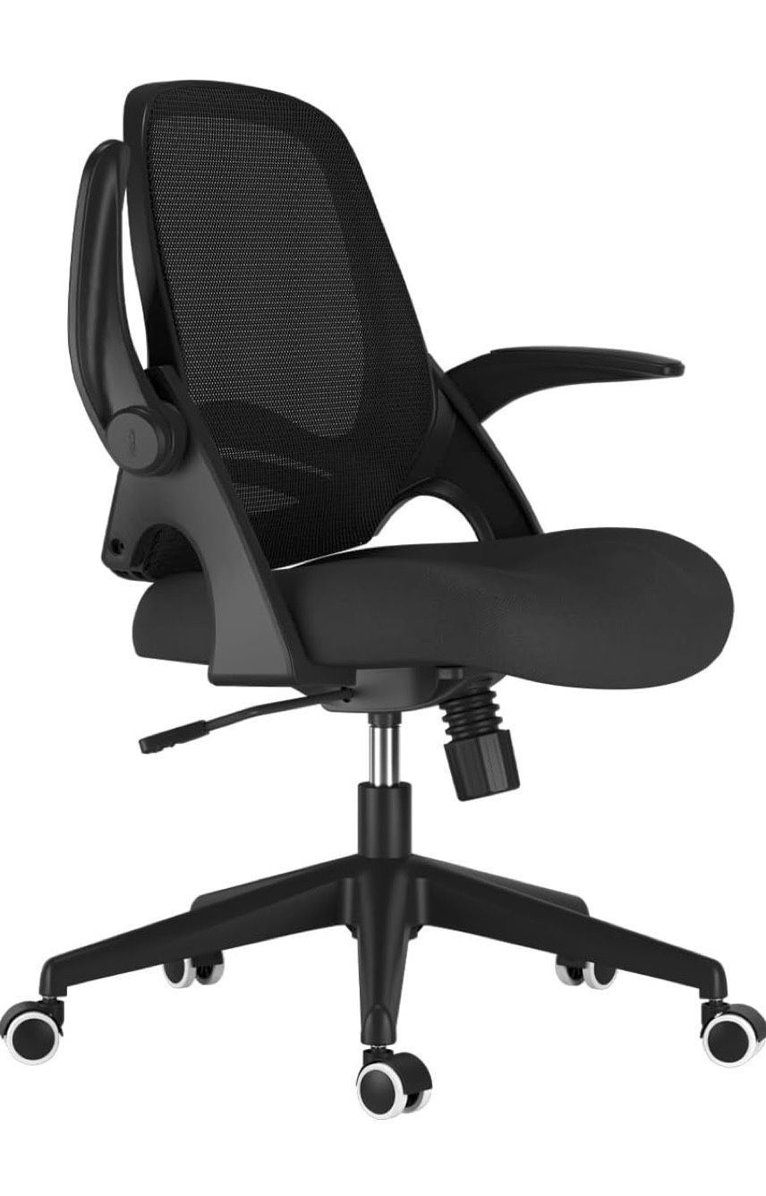 Hbada Office Chair, Desk Chair with Flip-Up Armrests and Saddle Cushion, Ergonomic Office Chair with S-Shaped Backrest, Swivel, Mesh, for Ho