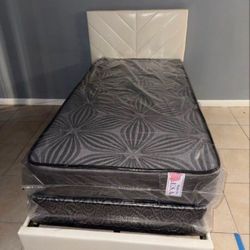 NEW BED FRAME TWIN SIZE WITH MATTRESS AND BOX SPRING 