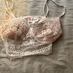 White lace bra, lingerie, with tan under layer, L’atiste syamy size small