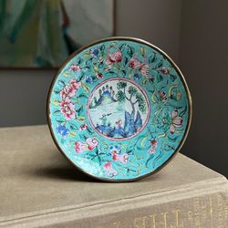 Small Vintage HandPainted Enamel Decorative Plate ( D4” ) firm on price