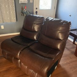 Faux Leather Chair Set. Two Mid Weight Attachable Brown Armless Thick Padded Chairs.