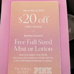 Victoria’s Secret $20 off your purchase of $50 or more