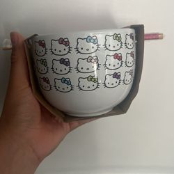 Hello Kitty Ceramic Bowl With Chopsticks 