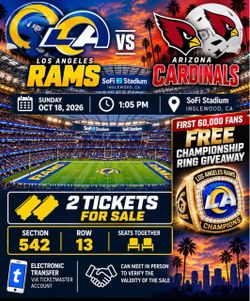 Rams vs Cardinals – 2 Tickets – SoFi Stadium – $105 each