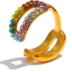 R91 – Stainless Steel Colorful Color Cubic Zirconia Open Ring Jewelry for Women 