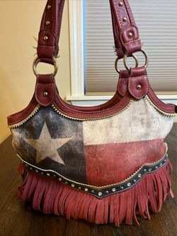 Montana West Leather American Flag Star Fringe Western Purse Bag Distressed Tote