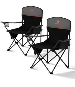 ALPHA CAMP Folding Camping Chairs for Adults Lawn Chairs Outdoor Chairs Support 225 LBS Portable Camp Chairs with Cup Holders Cooler Pouch for Outdoor