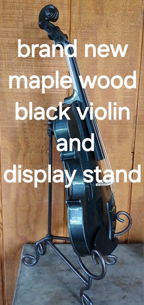 Brand New Black Maple Wood Violin With Heavy Display Stand