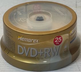 Memorex DVD+RW 4.7GB 4X Rewritable Media 25-Pack Spindle 97500 New Sealed #Q39q
