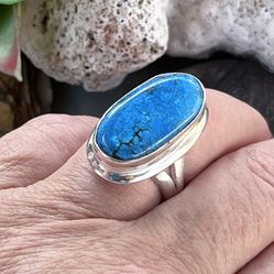 Handcrafted Natural Turquoise 925 Silver Ring Sz 7