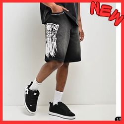 NEW Men’s 32 Lurking Class You're Next Stud Denim Shorts grim reaper Loose Fit
