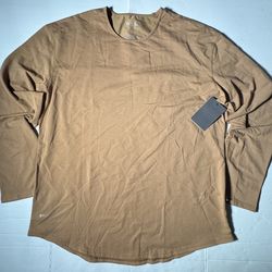 NWT Defect Last Photo Tag Holes BYLT Drop Cut L/S  Long Sleeve T Shirt  Wrinkle Free  Ochre Brown  Men  Size 2XL