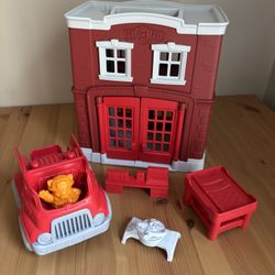Fire Station Green Toys Fire Station Truck Firefighter Figure Playset Made USA
