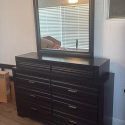 Modern dark  wood dresser with mirror