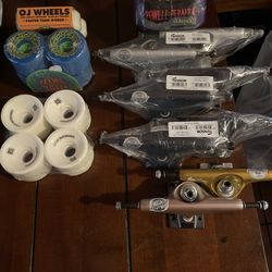 Skateboard wheels and trucks