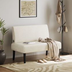 Armless Loveseat, Mini Sofa Seat made with Rubberwood Legs and USB Ports for Living Room
