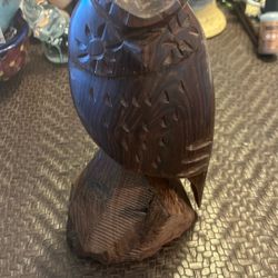 Mid-Century Hand Carved Ironwood Owl Carving Owl Sculpture Solid Wood Carving