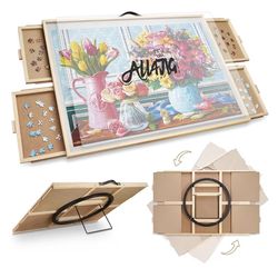(212121-50) ALL4JIG 1500 Pieces 2-in-1 Tilting & Rotating Puzzle Board, 34.2" x 25.2"Adjustable Angle Puzzle Board with 4 Drawers & Clear Protective C