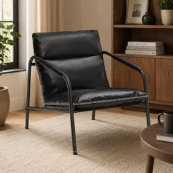 HOME Black Metal Framed Accent Armchair with Synthetic Leather and Stitching