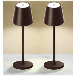 2 Pack Cordless Table Lamp Portable LED Desk Lamp Coffee 5200mAh Battery Operated, 3 Color Stepless Dimming Up, Outdoor Party, Camping, Restaurant, Be
