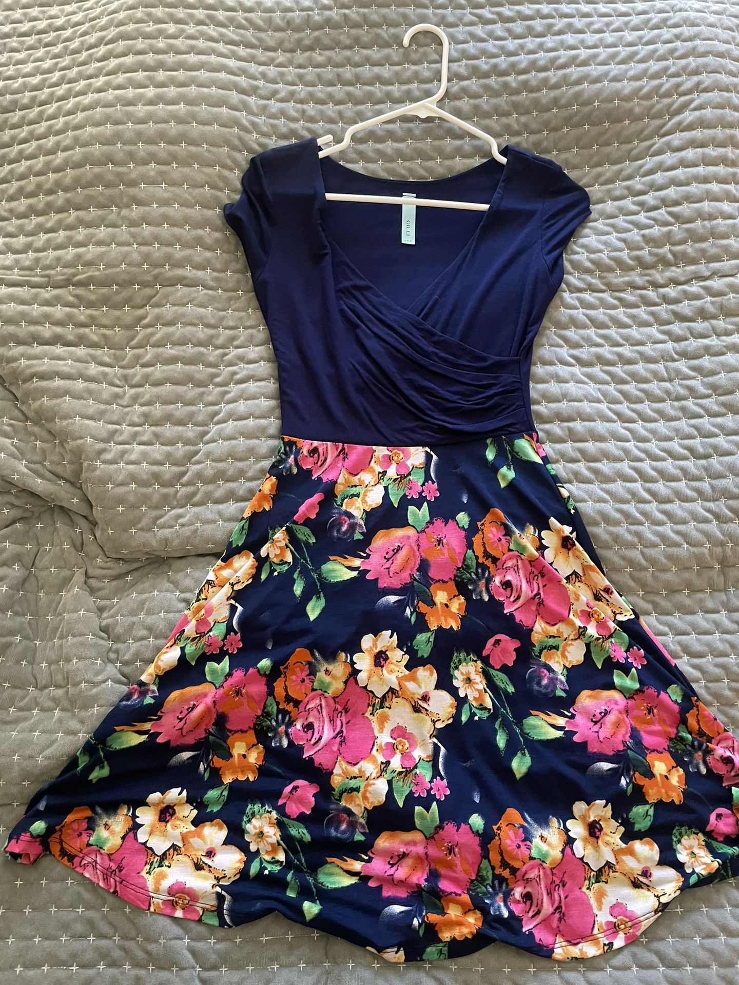 V-Neck Navy Top Floral Skirt Dress