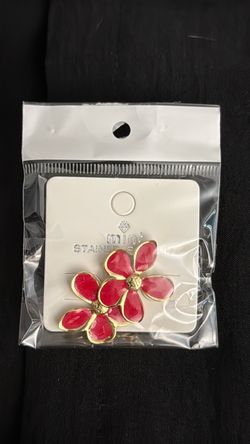 Red Enamel Flower Stud Earrings